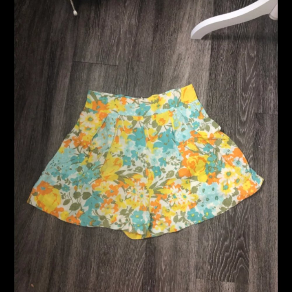 Faithfull the Brand Floral Yellow & Turquoise Shorts